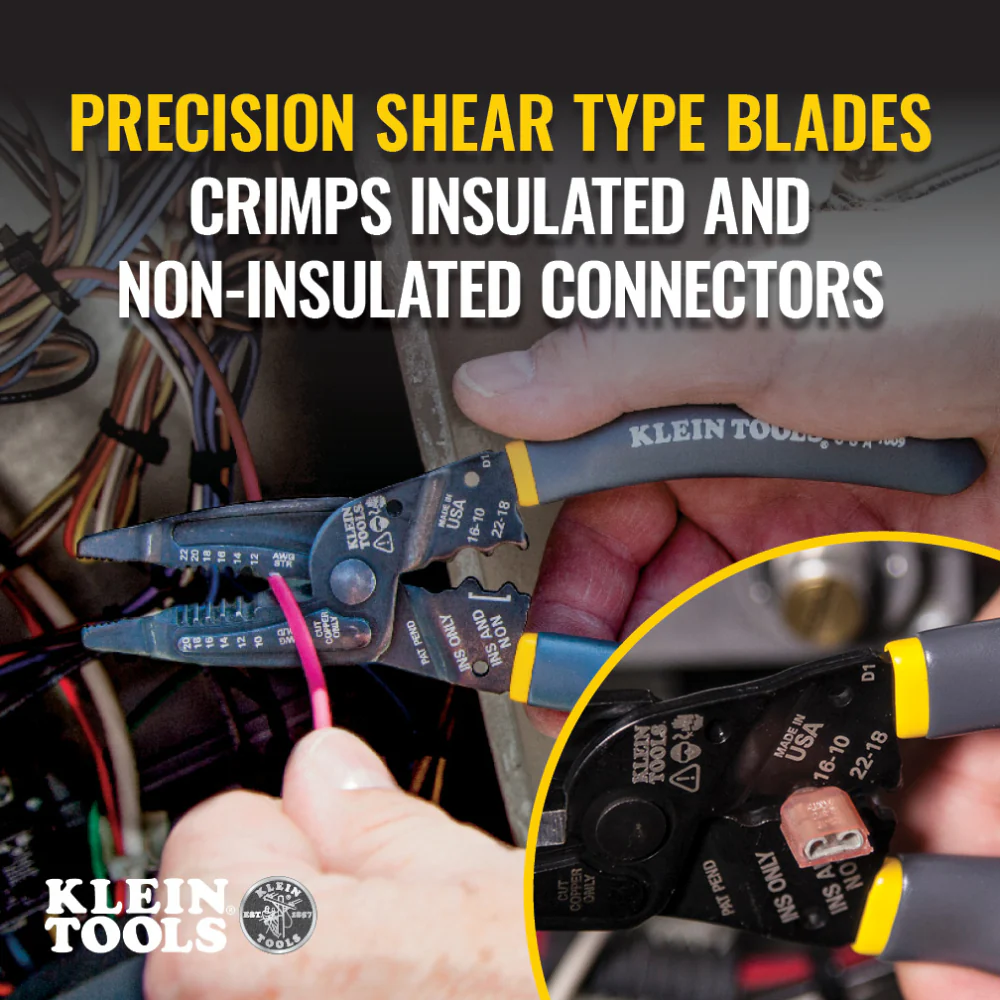 Klein Tools, 1009, Wire Stripper and Crimping Tool, Crimping Capacity 10-22 AWG, Strips 10-20 AWG Solid, 7.75 in Length - Image 3