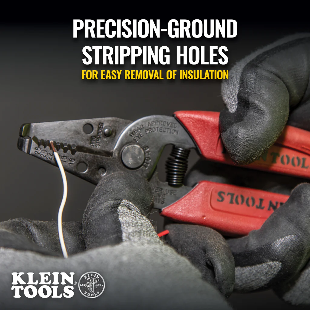 Klein Tools, 11046, Wire Stripper/Cutter, 16-26 AWG, Hardened Steel, 6.25 in, Textured Handles, Red - Image 4