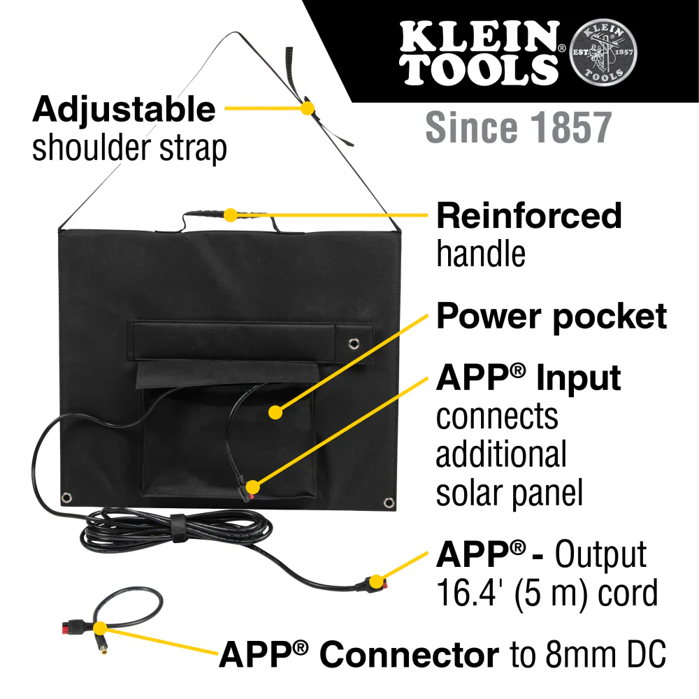 Klein Tools, 29250, Solar Panel, 60W; 18V Maximum, Monocrystalline, 2 Panels - Image 3