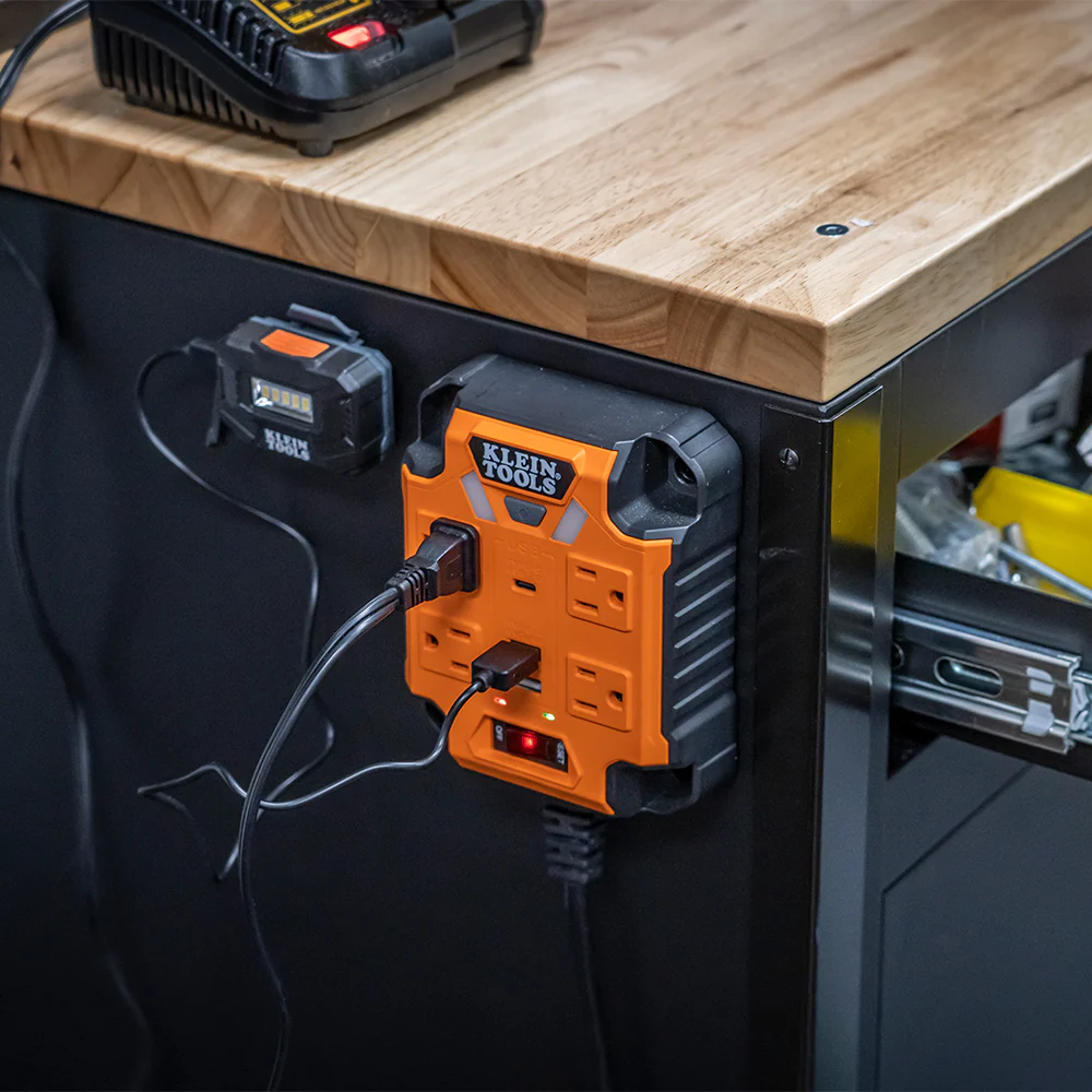 Klein Tools, 29601, Power Strip, 4 x 120V AC Outlets, 2 x USB-A, 1 x USB-C, 1875W, Magnetic Mount, Integrated LED Lights - Image 11