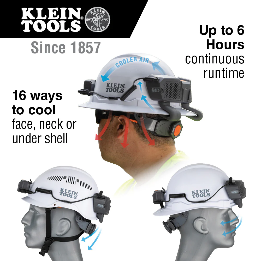 Klein Tools, 60155, Hard Hat Cooling Fan, Dual-Fan Design; Rechargeable Lithium-Ion Battery; Modular Ducts - Image 3
