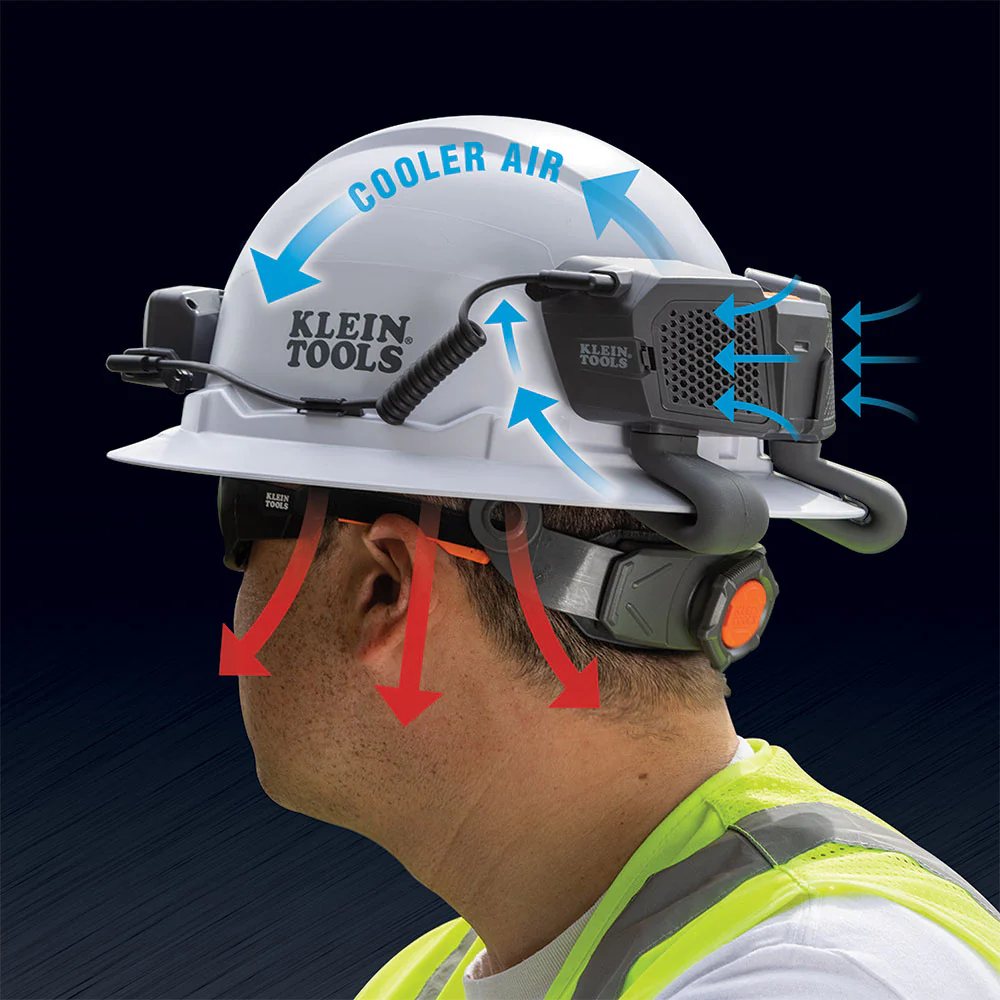 Klein Tools, 60155, Hard Hat Cooling Fan, Dual-Fan Design; Rechargeable Lithium-Ion Battery; Modular Ducts - Image 6